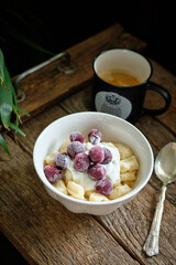 lazy dumplings with cream sauce and berries