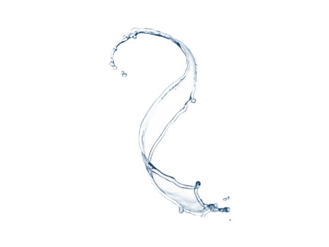 Blue Water Splash Forming a Curving S Shape with Droplets liquid