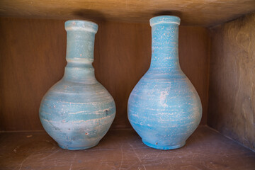 Two Blue Pots Made from Natural Materials