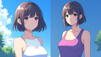 Two anime girls, summer style
