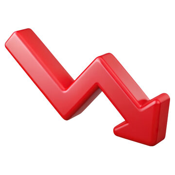 A red arrow pointing down isolated on transparent background