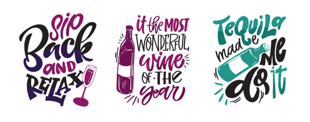 Trendy hand drawn doodle lettering quote about drinks - wine. Wine lover. Lettering for t-shirt design, mug print, bag print, clothes fashion. 100% hand drawn vector image.