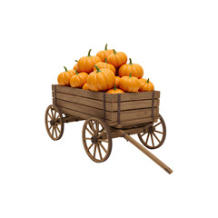 Wooden wheelbarrow with harvest pumpkins rustic autun decoration