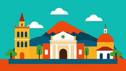 Obraz premium Vibrant Nicaraguan Colonial City Vector Illustration Historic Urban Scene