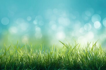 Fototapeta premium Green Grass on Bokeh Background, Spring Meadow.