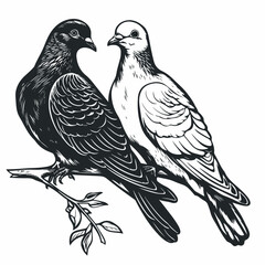 Obraz premium illustration, vector, bird, dove, pigeon, white, animal, nature, feather, wildlife, peace, birds, wing, beak, feathers, wild, freedom, animals, eurasian, blue, wood, tree