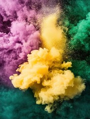 Colorful Smoke Explosion with Yellow, Purple, and Green Hues