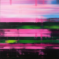 Vibrant Abstract Canvas Art with Striking Pink and Green Colors