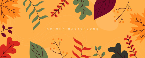 Autumn leaves pattern background with colorful nature design illustration