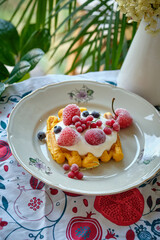 pumpkin waffles with cream and berries