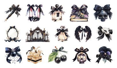 PNG Gothic vintage elements collection, element set on transparent background