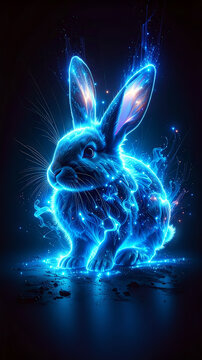 Cute Little Neon Rabbit Chinese Zodiac Illustration
