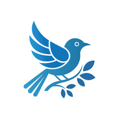Blue gradient stylized bird with wings spread perched on a branch logo