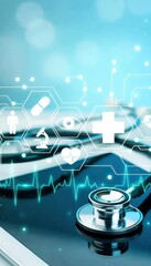 Healthcare Technology Background with Stethoscope and Medical Icons
