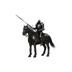 Dark Knight Riding Horse &ndash; Medieval Warrior with Sper for Gothic Fantasy, Combat, Horror Scenes and Hallween Art