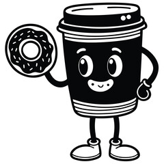 Vector art of a hot coffee mug on a white background with coffee beans and a hot drink icon