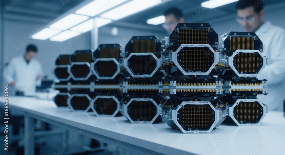 Poster stacked microwave transmitter array panels prepared for integration into large space solar power sta