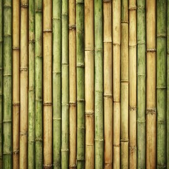 Natural bamboo wall texture background with green and dried stalks. Organic tropical wood pattern.