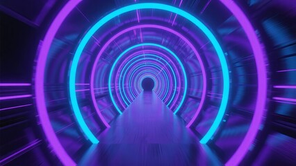 Neon-lit tunnel with concentric circles in purple and blue hues, creating a futuristic ambiance.