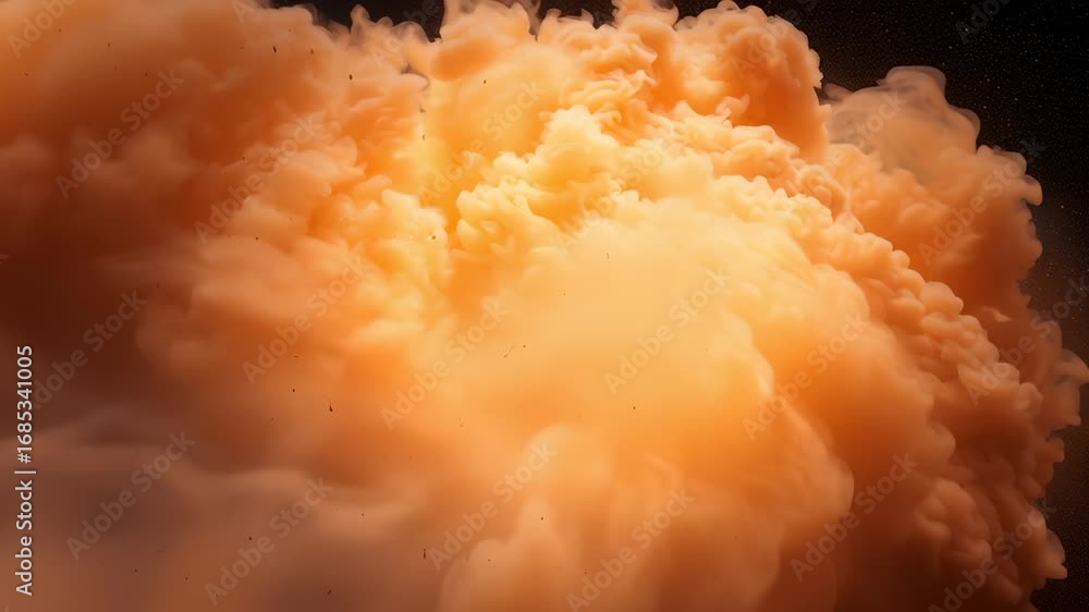Poster intense volumetric smoke effect expanding with intricate swirling patterns against stark black backd