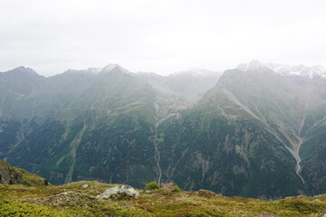 The view opening from the hiking path to Peerler lake, Oetztal valley near Soelden, Austria     