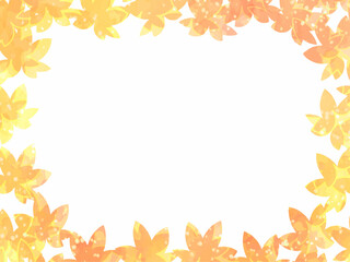 秋の紅葉のイメージの背景素材。水彩風テクスチャー。紅葉の葉っぱのシルエット。黄色い色調。ふんわりした光の輝き。広いコピースペース。