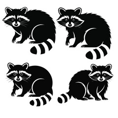 Obraz premium Four black raccoons with striped tails animal wildlife