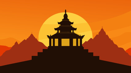 Fototapeta premium Witness an Ancient Temple Silhouette Against a Stunning Sunset Sky a Glimpse of History