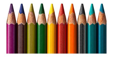 Colorful Pencils in a Row on a Transparent Background for Artistic Uses