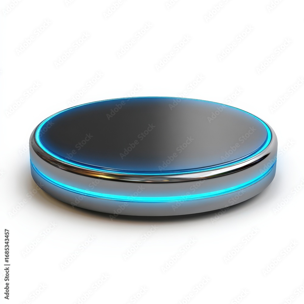 Poster futuristic circular platform with blue neon light technology interface design element