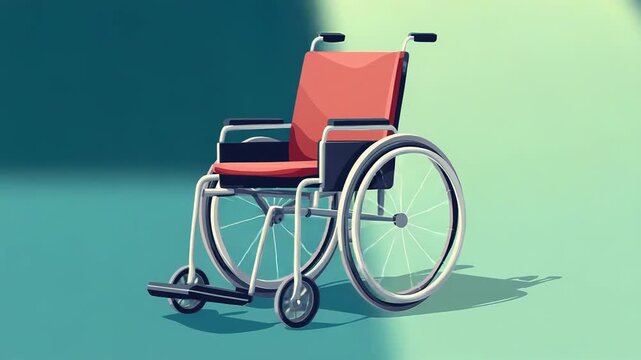 Empty wheelchair symbolizing disability and accessibility on turquoise background