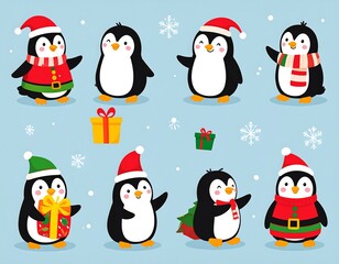 Fototapeta premium Cute Christmas penguins in various poses