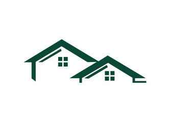 Green house icon with a roof and a door, a symbol of real estate and residential property for sale