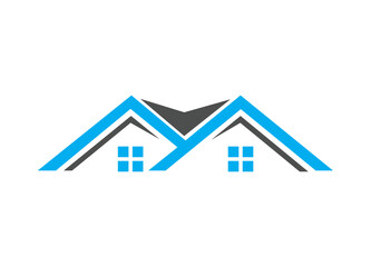 Real estate logo with a simple house icon and roof, a clean vector illustration of a modern home and building