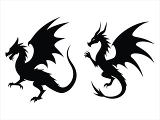 Obraz premium A stylized black dragon is depicted in silhouette against a white background.