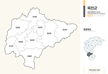 Fototapeta premium 충청북도 옥천군 행정동 윤곽선 지도