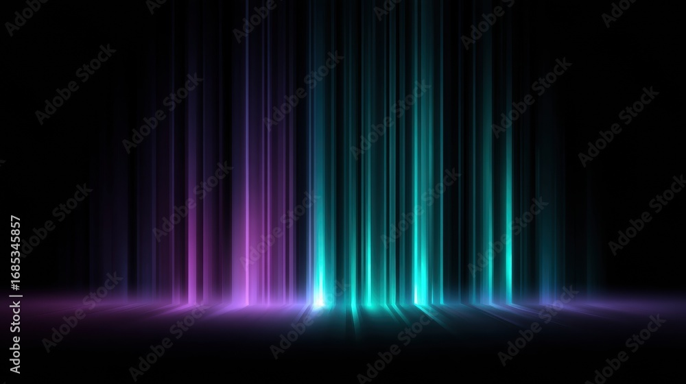 Poster vibrant vertical lines of neon violet and teal create abstract display, merging seamlessly against d