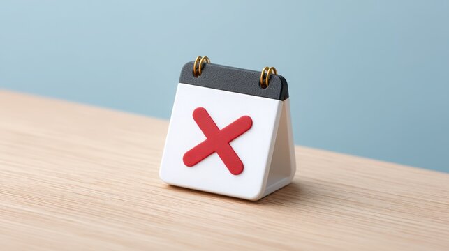 Small calendar with a red cross mark, symbolizing cancellation or an important date missed.