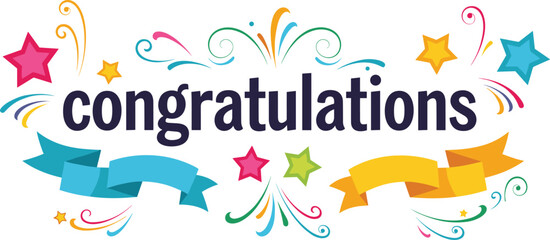 Congratulations text with colorful graphic elements. Celebration, achievement, greeting, success, congratulatory, greeting card, decoration, cheerful