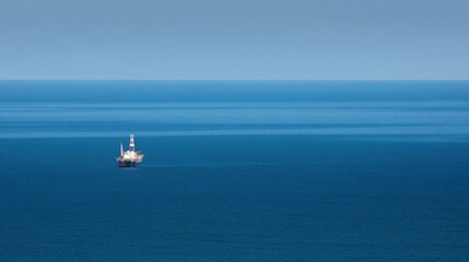 Obraz premium Offshore platform in ocean, surrounded by calm blue waters, showcasing serene and expansive view. platform stands out against horizon, reflecting tranquility of sea