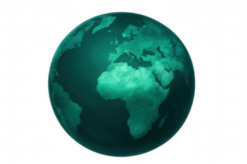 Spinning green globe showcasing europe and africa, transparent backdrop enabling seamless digital integration