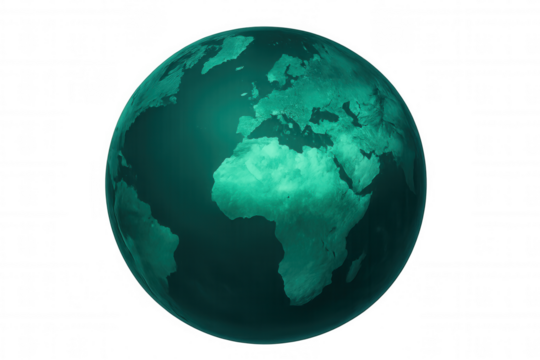 Spinning green globe showcasing europe and africa, transparent backdrop enabling seamless digital integration