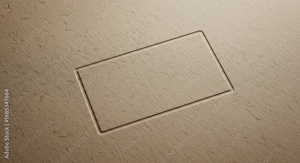 Aufkleber rectangular indentation creates a subtle geometric pattern on a textured beige surface, highlighting