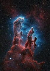 Obraz premium Cosmic Pillars Of Creation Nebula With Stars space