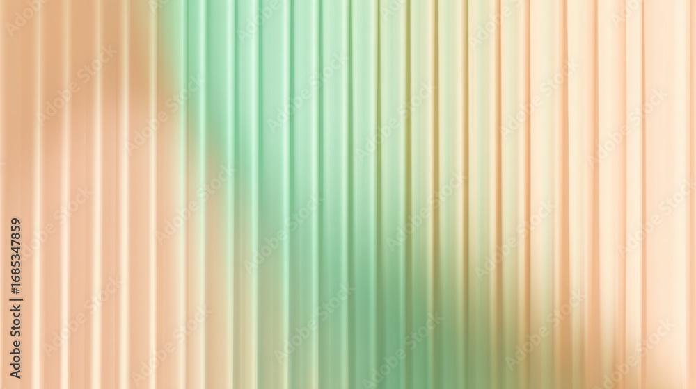 Poster soft pastel abstract background featuring ribbed vertical lines shades of green and peach, creating 