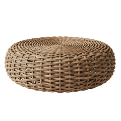 Fototapeta premium Wicker pouf ottoman, round woven seat on a white background, PNG format.