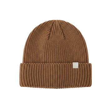 Brown ribbed knit winter beanie hat