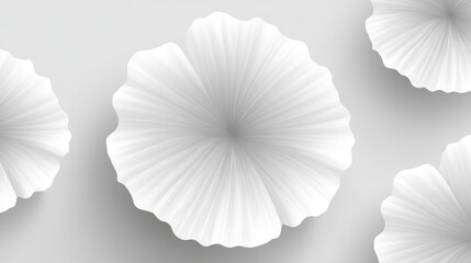 Abstract floral shapes, soft white and grey, representing purity and minimal beauty with copy space