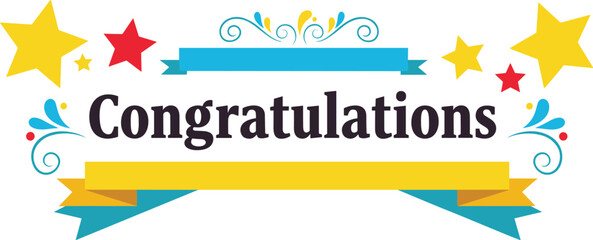 Congratulations message with banner and stars. Achievement, success, celebration, encouragement, support, congratulations card, achievement, festive, happiness