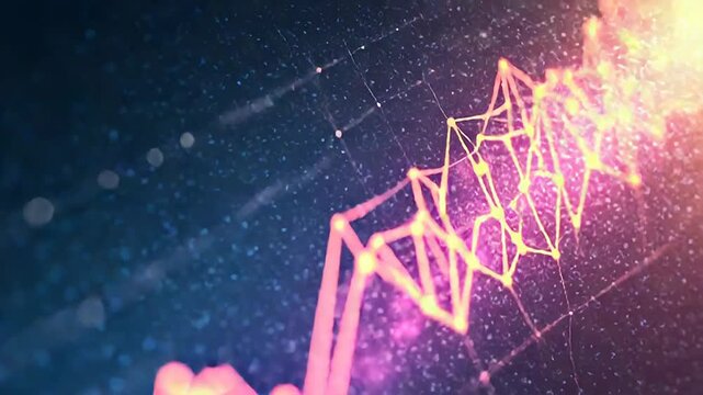 Growing abstract graph showing increasing statistics with glowing nodes